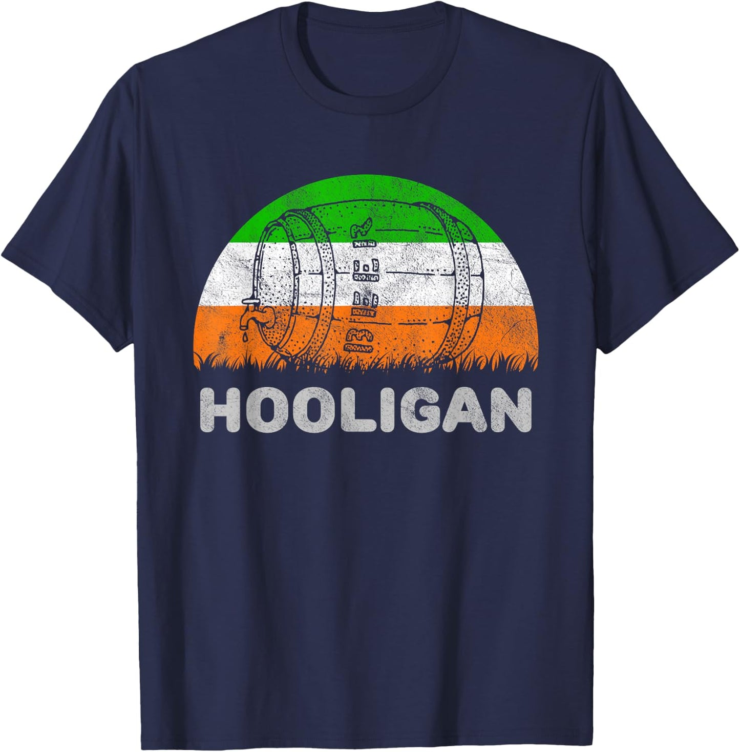 Funny St Patricks Day Hooligan With Ireland Flag T-Shirt - T-Shirt | Navy