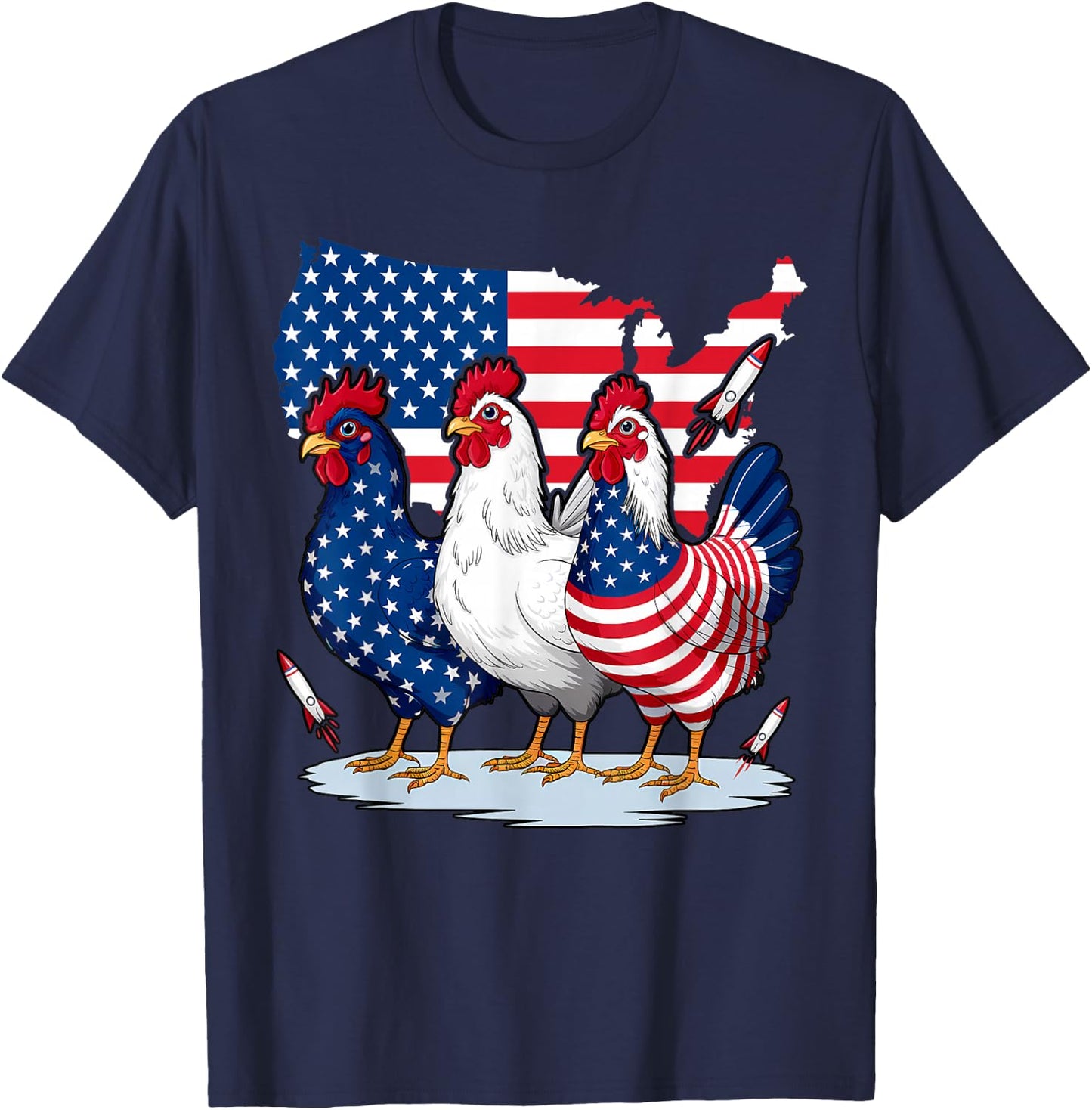 Chicken Red White Blue Patriotic Rooster 4th of July Men Boy T-Shirt - T-Shirt | Navy