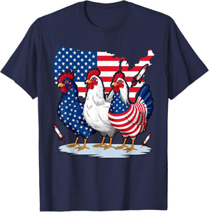 Chicken Red White Blue Patriotic Rooster 4th of July Men Boy T-Shirt - T-Shirt | Navy