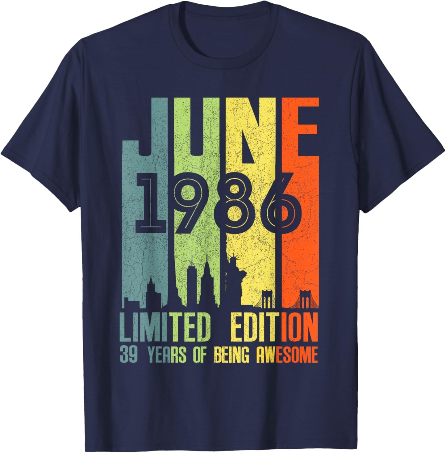 June 1986 39 Birthday 39 Year Old 1986 Birthday Vintage T-Shirt - T-Shirt | Navy