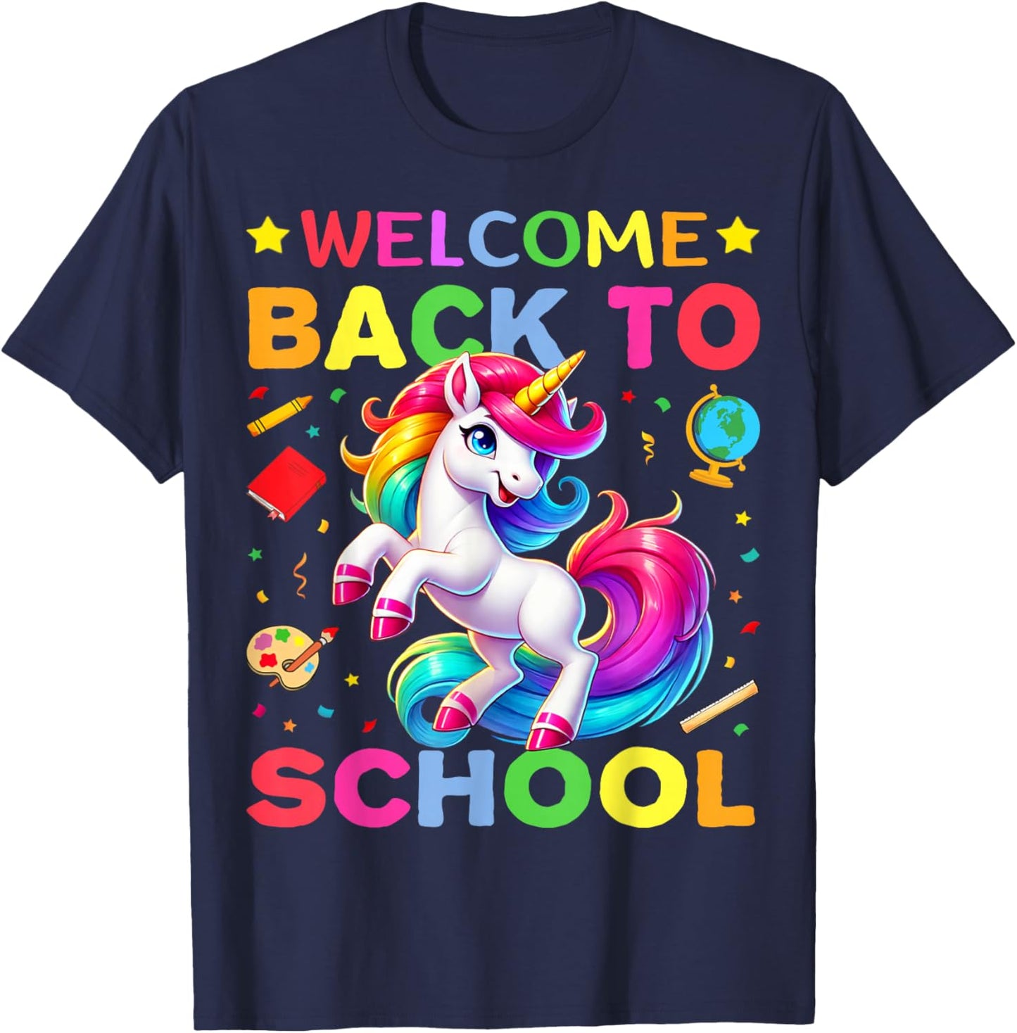 Retro Welcome Back to School Teacher Boys Girls Unicorn T-Shirt - T-Shirt | Navy