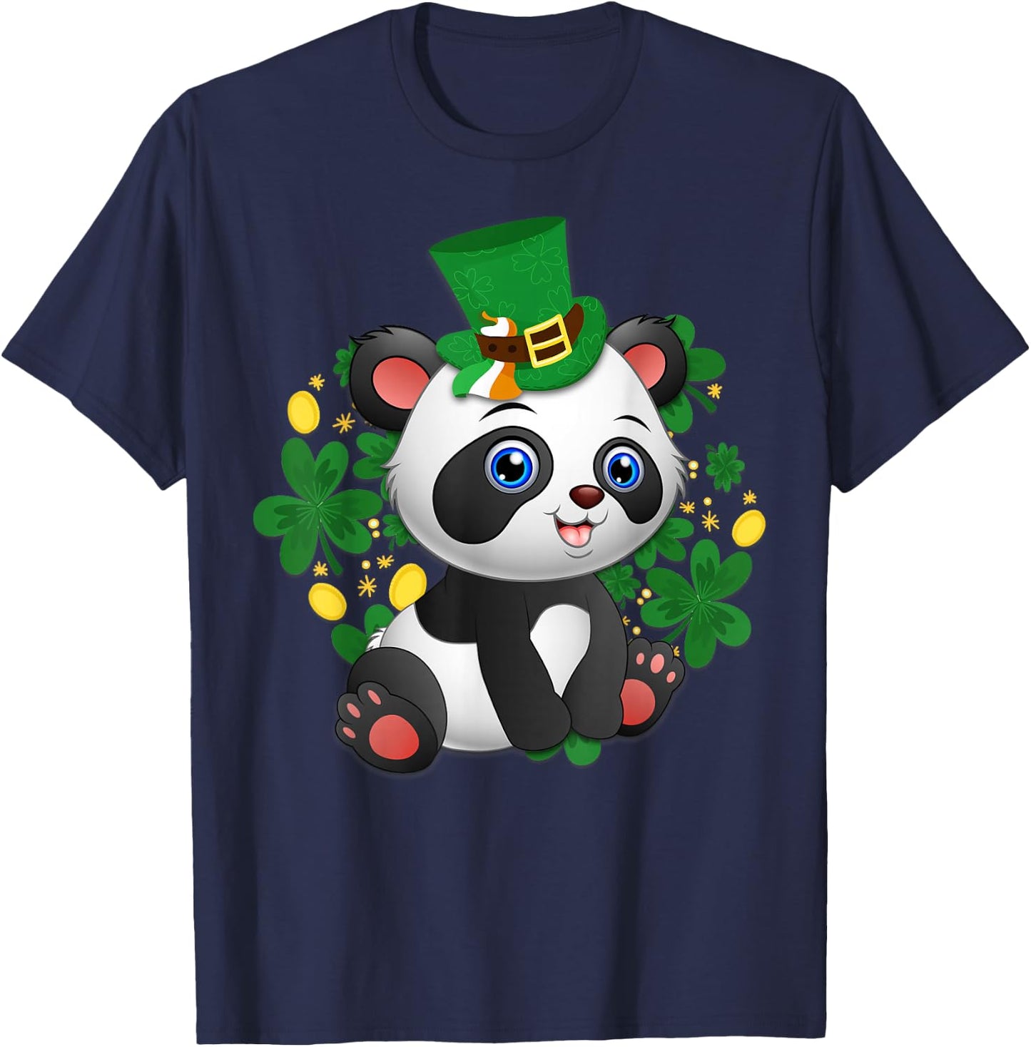 St Patricks Day Panda T Shirt Cute Bear Lover Gift T-Shirt - T-Shirt | Navy