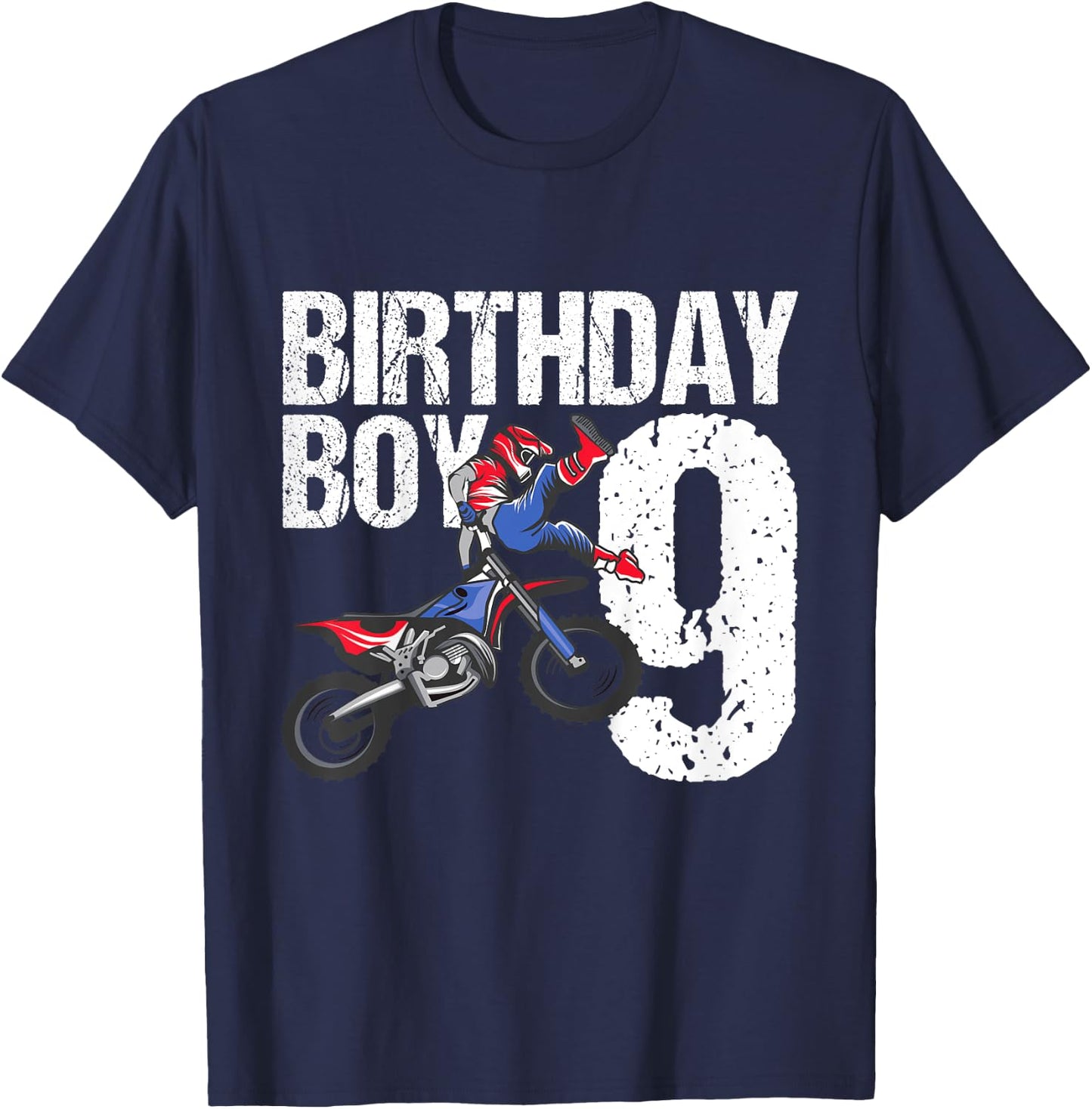 9 Year Old Dirt Bike Birthday Party Motocross MX 9th Gift T-Shirt - T-Shirt | Navy