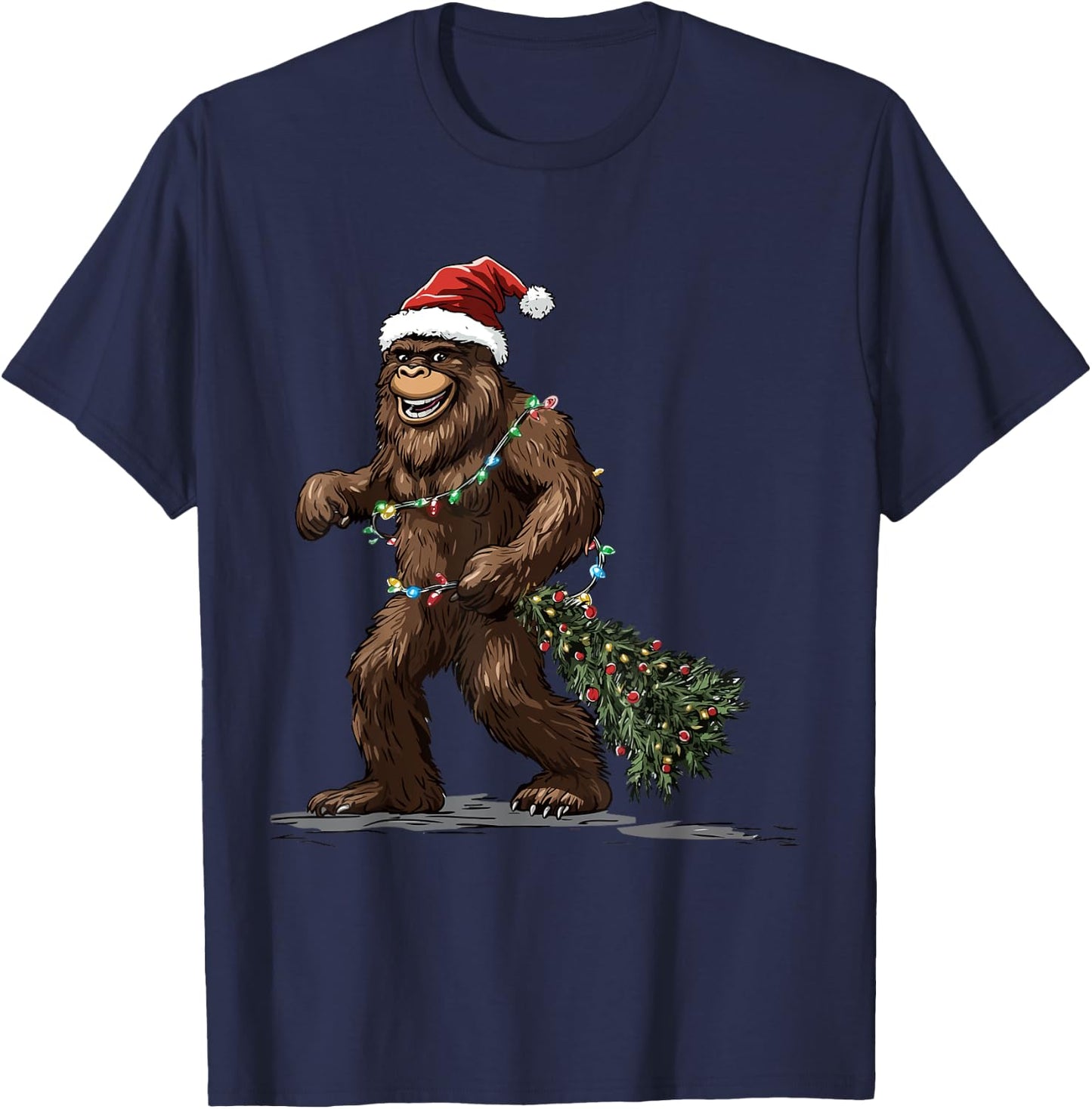 Vintage Bigfoot Sasquatch Christmas T-Shirt - T-Shirt | Navy