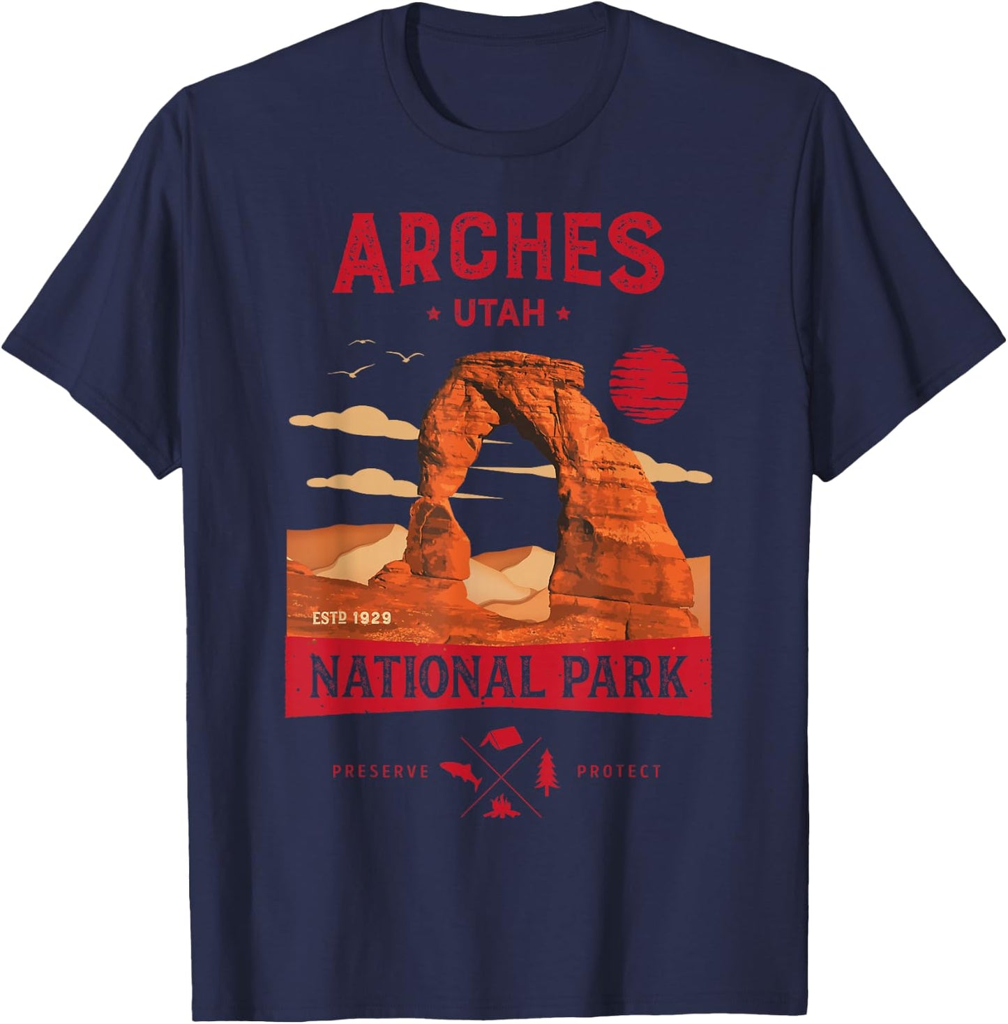 Arches National Park Delicate Arch Vintage Utah Retro Hiking T-Shirt - T-Shirt | Navy