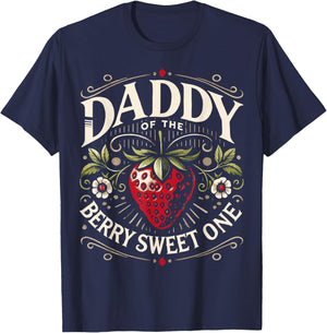 Daddy of the Berry Sweet One Strawberry Birthday Party Dad T-Shirt - T-Shirt | Navy