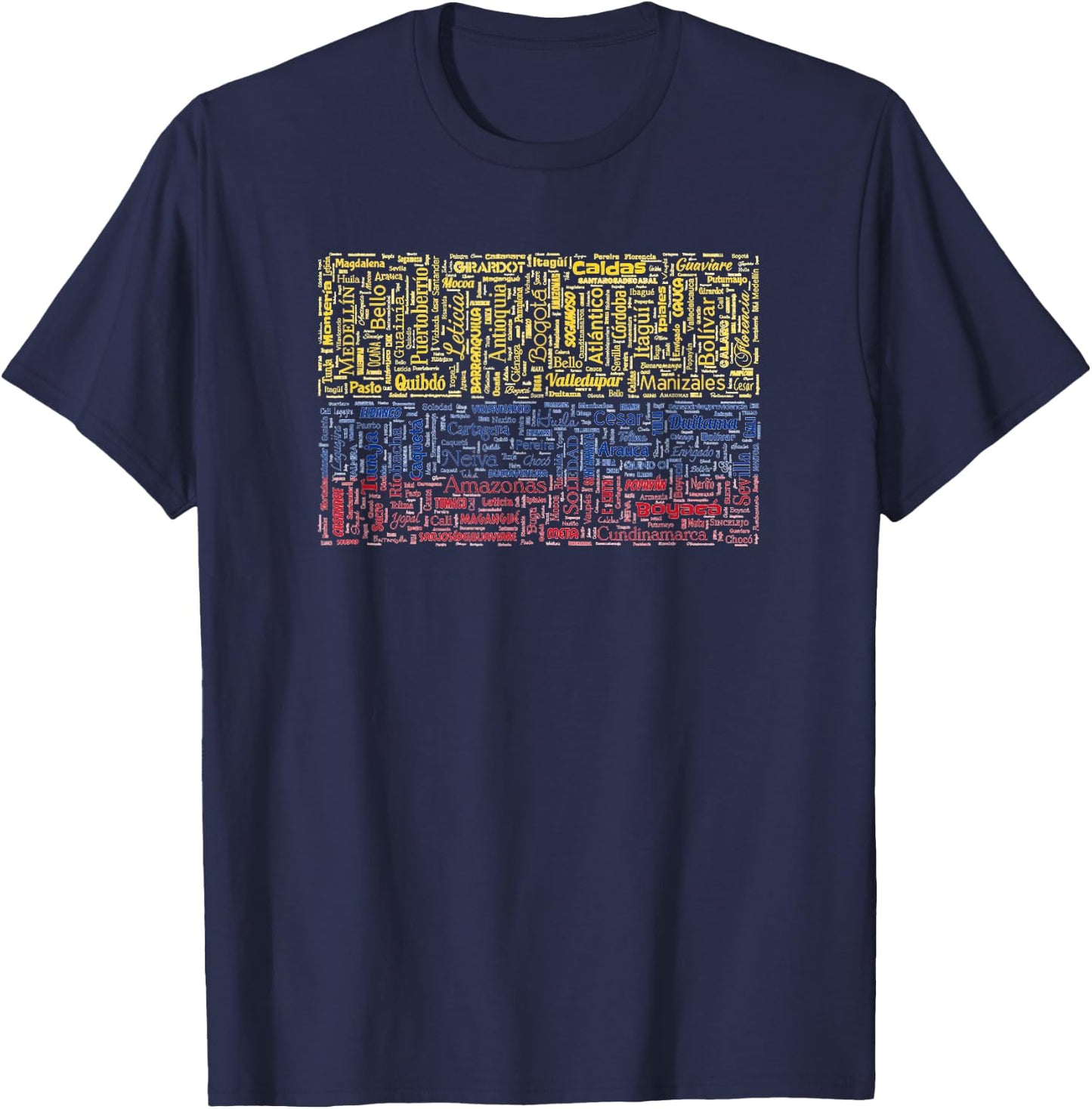 Colombian Flag Shirt with Colombian Cities Word Art T-Shirt - T-Shirt | Navy