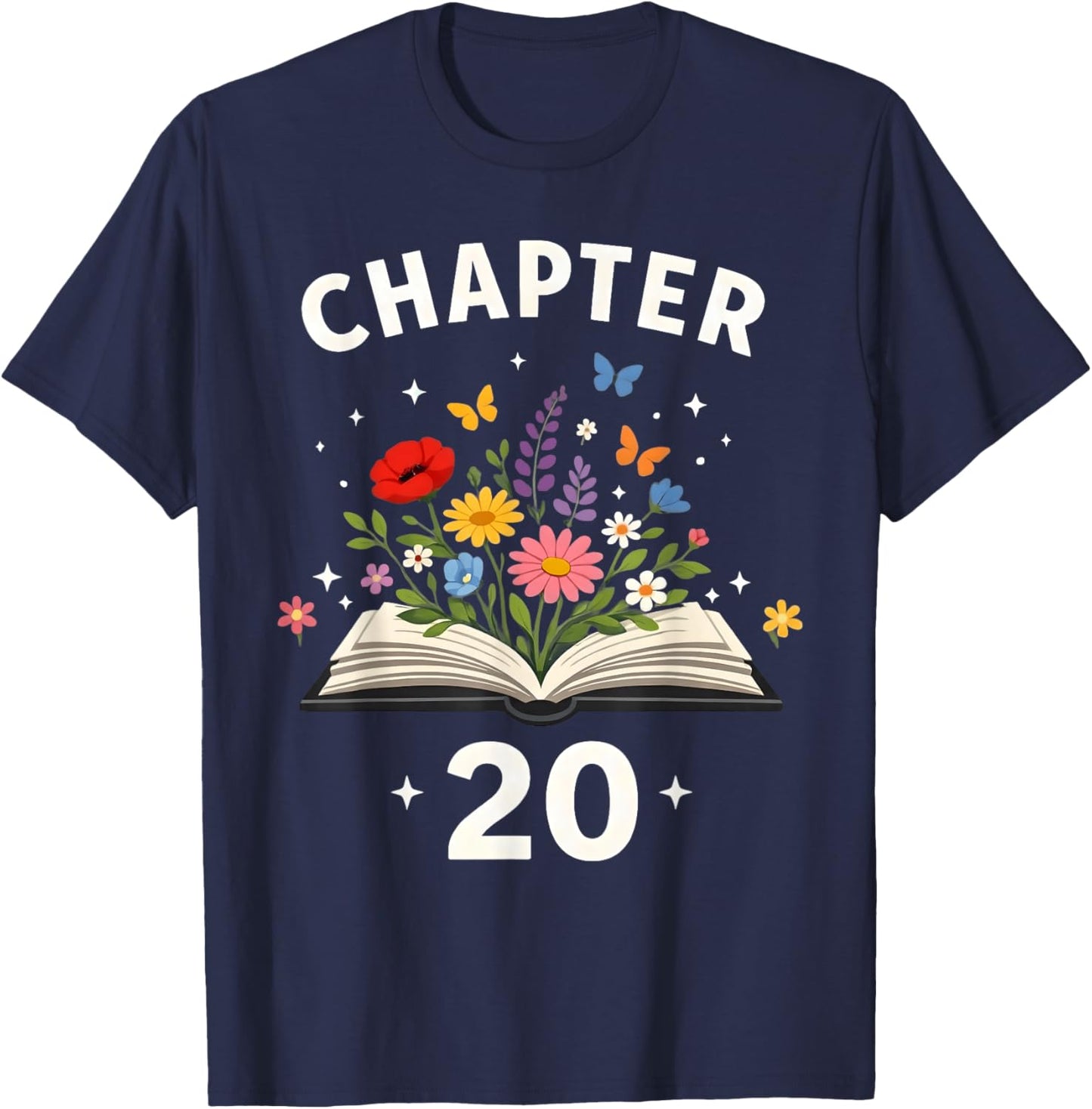 Chapter 20 Years Old 20th Birthday Celebration Floral Book T-Shirt - T-Shirt | Navy