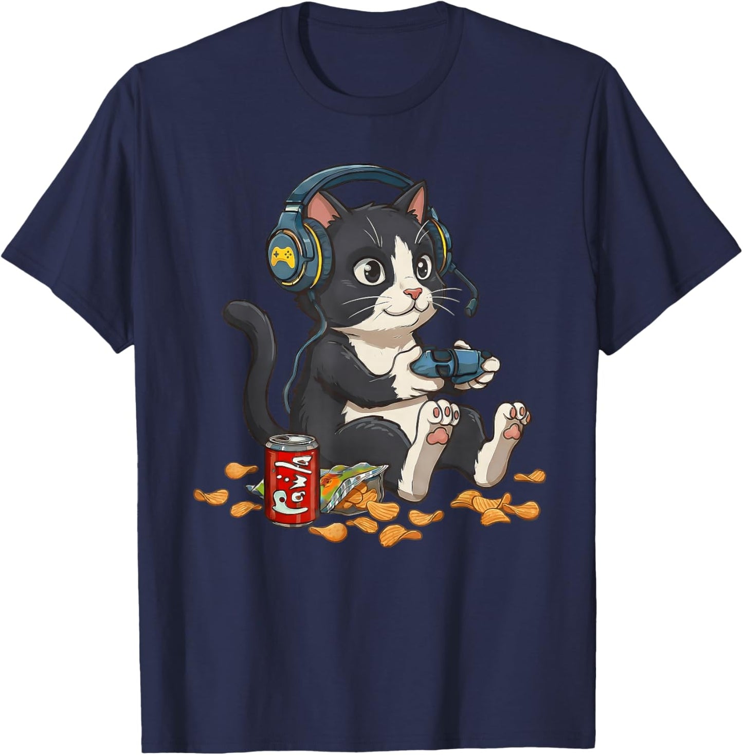 Tuxedo Cat Video Gamer Controller PC Console Gaming Nerd T-Shirt - T-Shirt | Navy