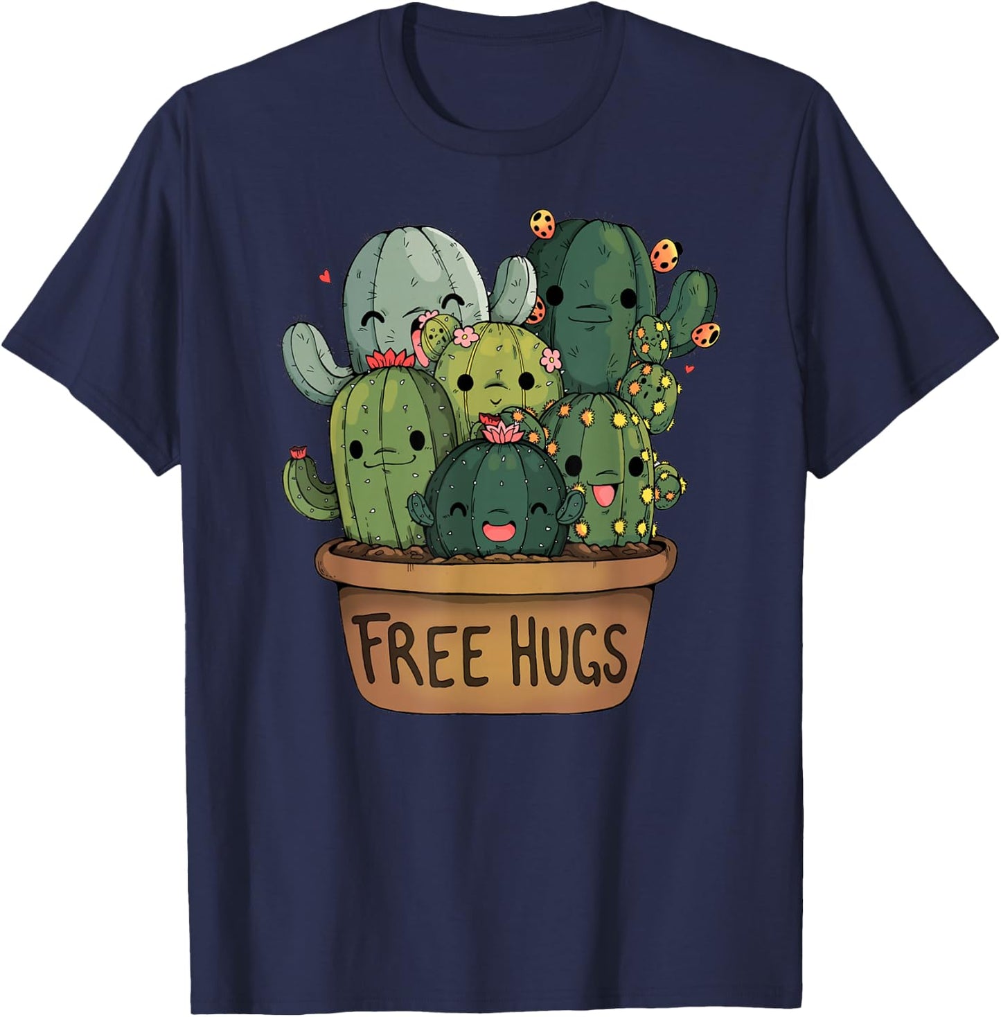 Free Cactus Hugs | Cute Funny Cactus Present Friendly T-Shirt - T-Shirt | Navy