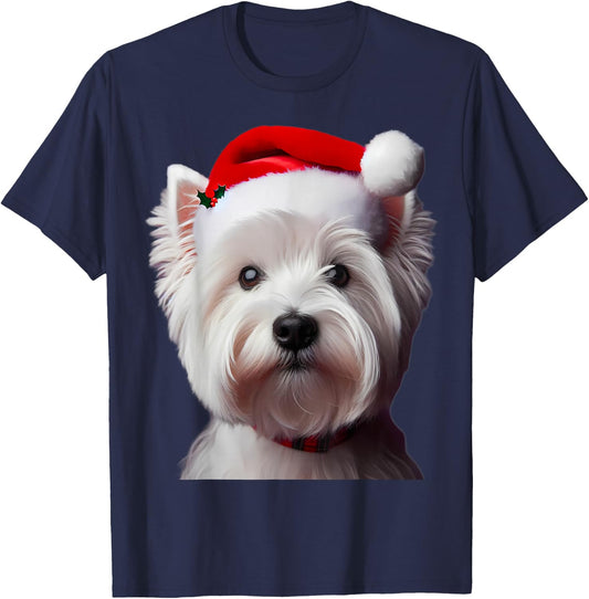 West Highland White Terrier With Santa Hat Christmas Dog Mom T-Shirt - T-Shirt | Navy