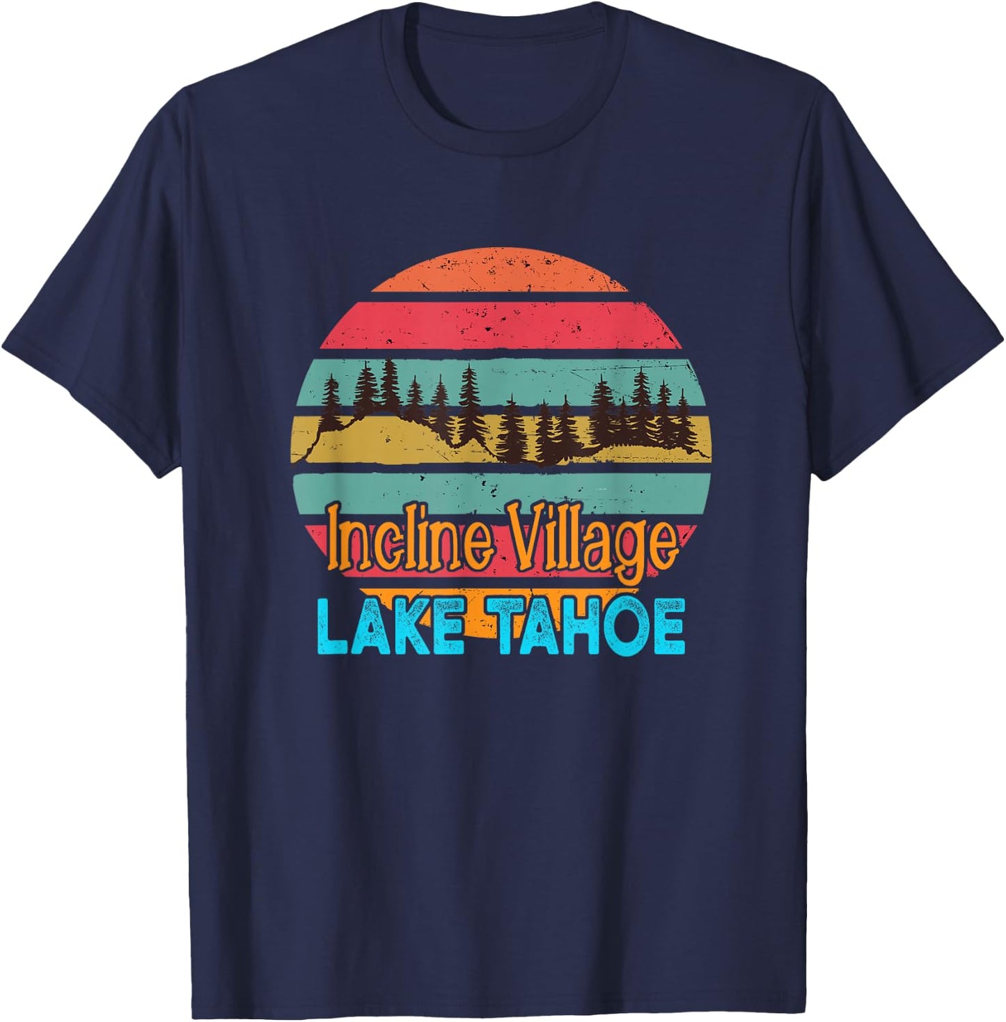 Lake Tahoe Incline Village Retro Sunset T-Shirt - T-Shirt | Navy