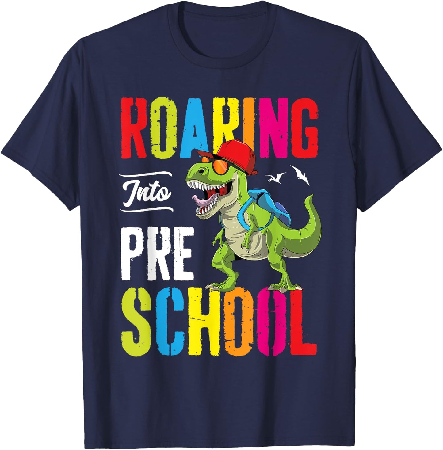 Roaring Into Preschool Dinosaur Teacher Pre K Back To School Men Women Girls Kids T-Shirt - T-Shirt | Navy