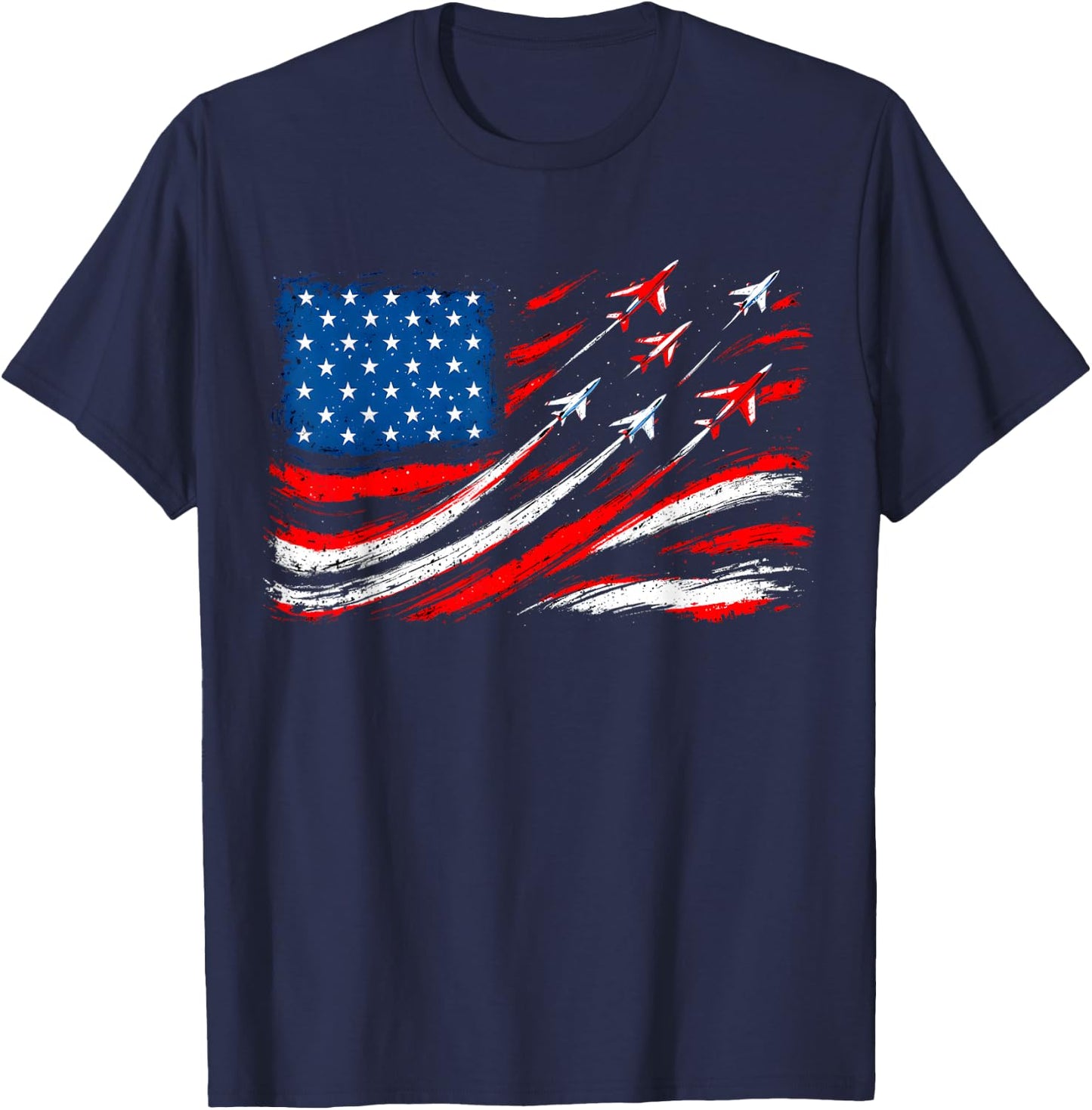Patriotic American Flag Aviation Pride Airplanes T-Shirt - T-Shirt | Navy