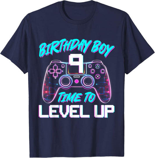 Birthday Boy Level Up 9 Gamer 9th Birthday Video Game T-Shirt - T-Shirt | Navy
