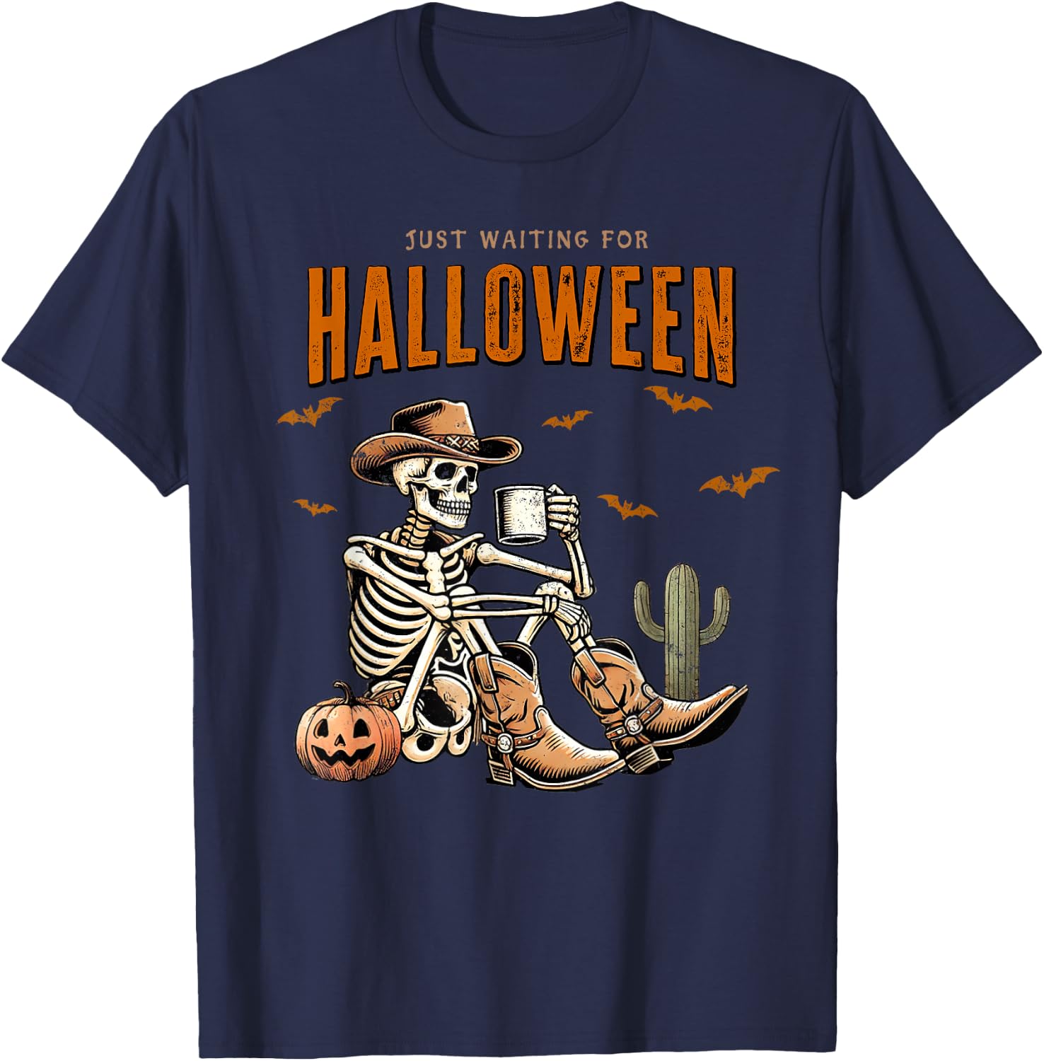 Skeleton spooky vibe summer funny just waiting for Halloween T-Shirt - T-Shirt | Navy