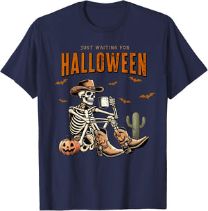 Skeleton spooky vibe summer funny just waiting for Halloween T-Shirt - T-Shirt | Navy