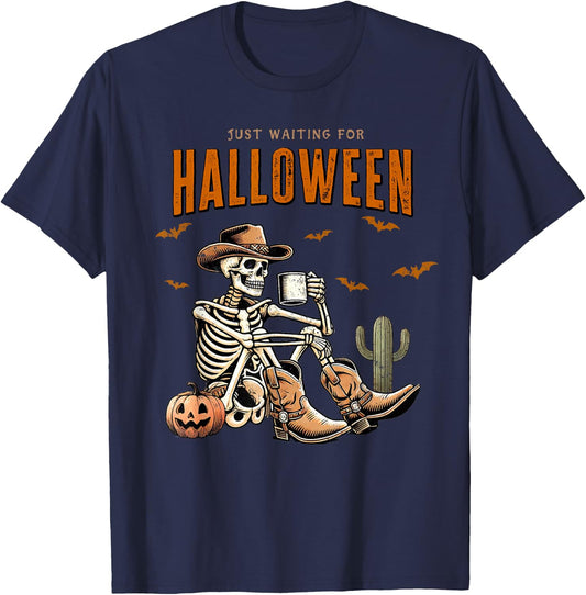 Skeleton spooky vibe summer funny just waiting for Halloween T-Shirt - T-Shirt | Navy