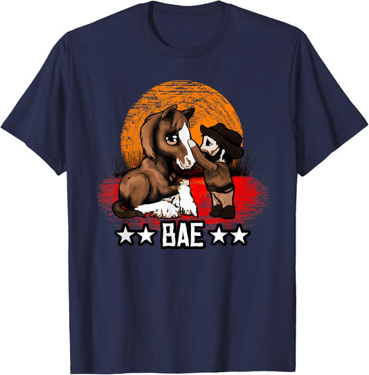 Red Horse Sunset - Cute Bae Chibi Cowboy Kid T-Shirt - T-Shirt | Navy