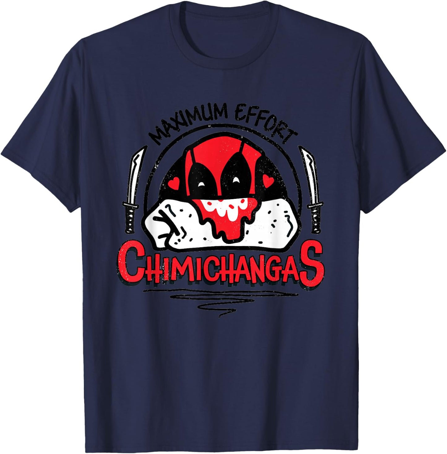 Marvel Deadpool Maximum Effort Chimichanga's Distressed Funny T-Shirt - T-Shirt | Navy