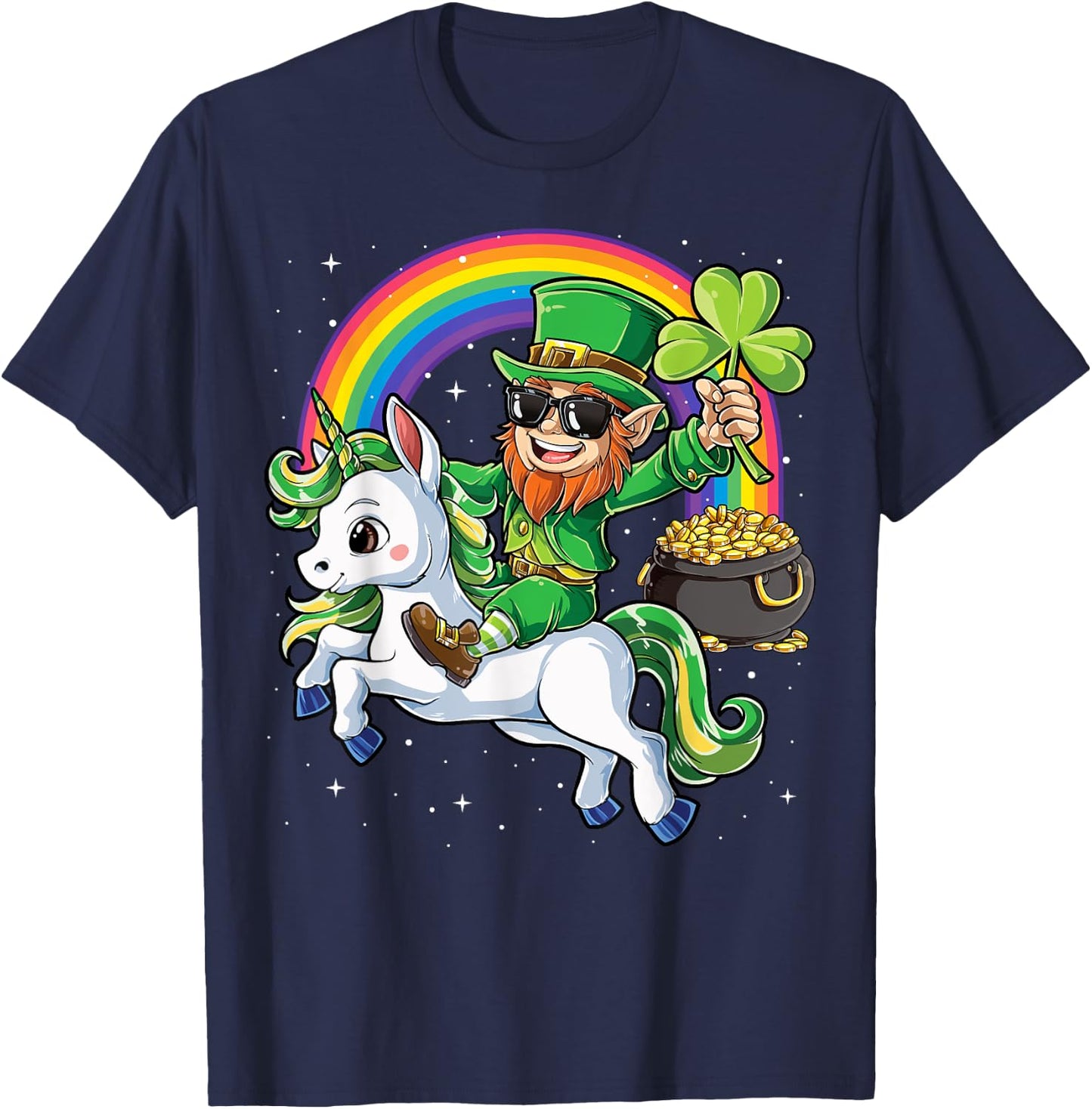 Unicorn St Patricks Day Girls Women Leprechaun Shamrock T-Shirt - T-Shirt | Navy