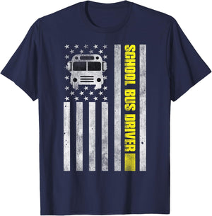 School Bus Driver American Flag Design - School Bus Driver T-Shirt - T-Shirt | Navy