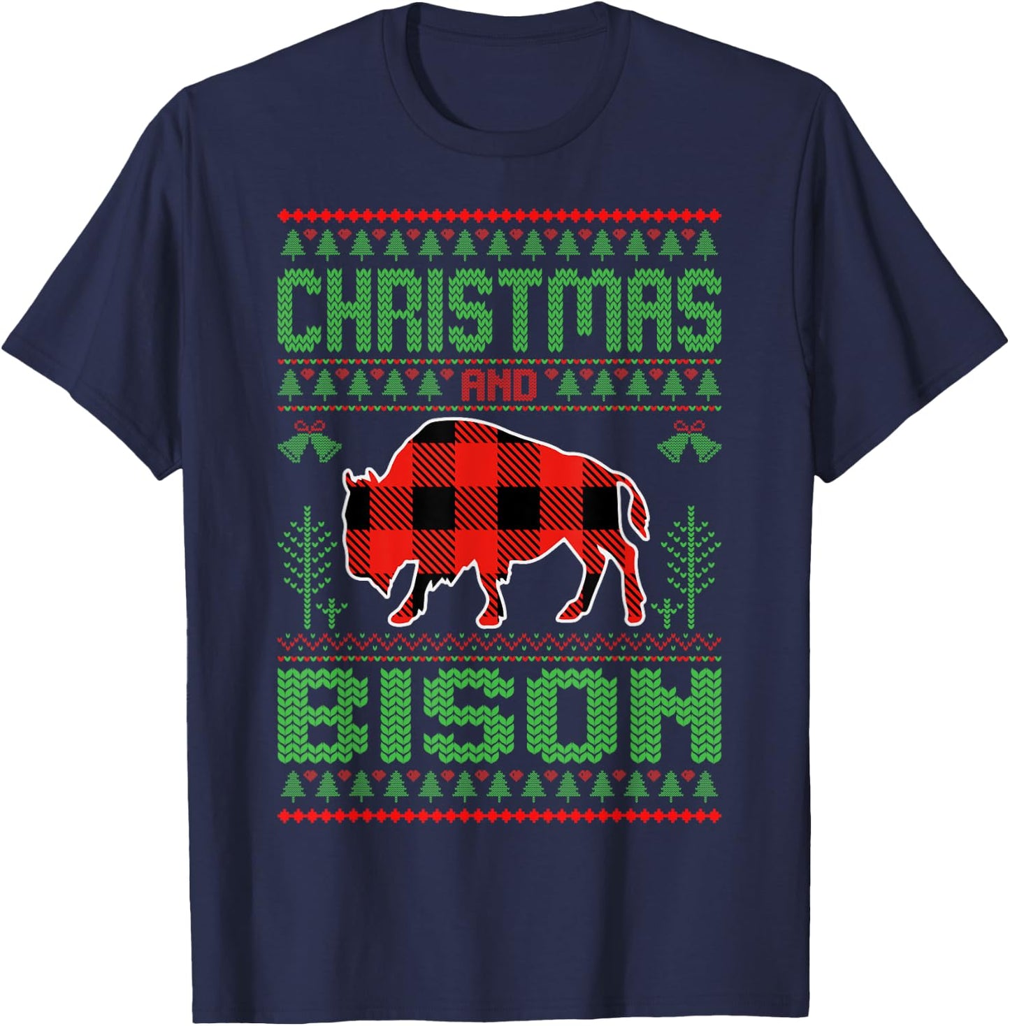 Christmas And Bison Xmas Holidays Ugly Christmas Bison T-Shirt - T-Shirt | Navy