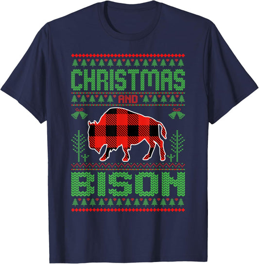Christmas And Bison Xmas Holidays Ugly Christmas Bison T-Shirt - T-Shirt | Navy