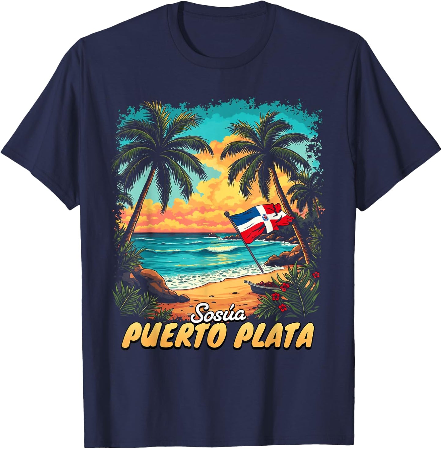 Sosua Vacation Dominican Republic Flag Beach Travel T-Shirt - T-Shirt | Navy