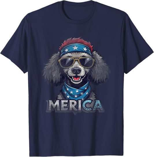 Vintage Poodle 4th of July Merica T-Shirt - T-Shirt | Navy