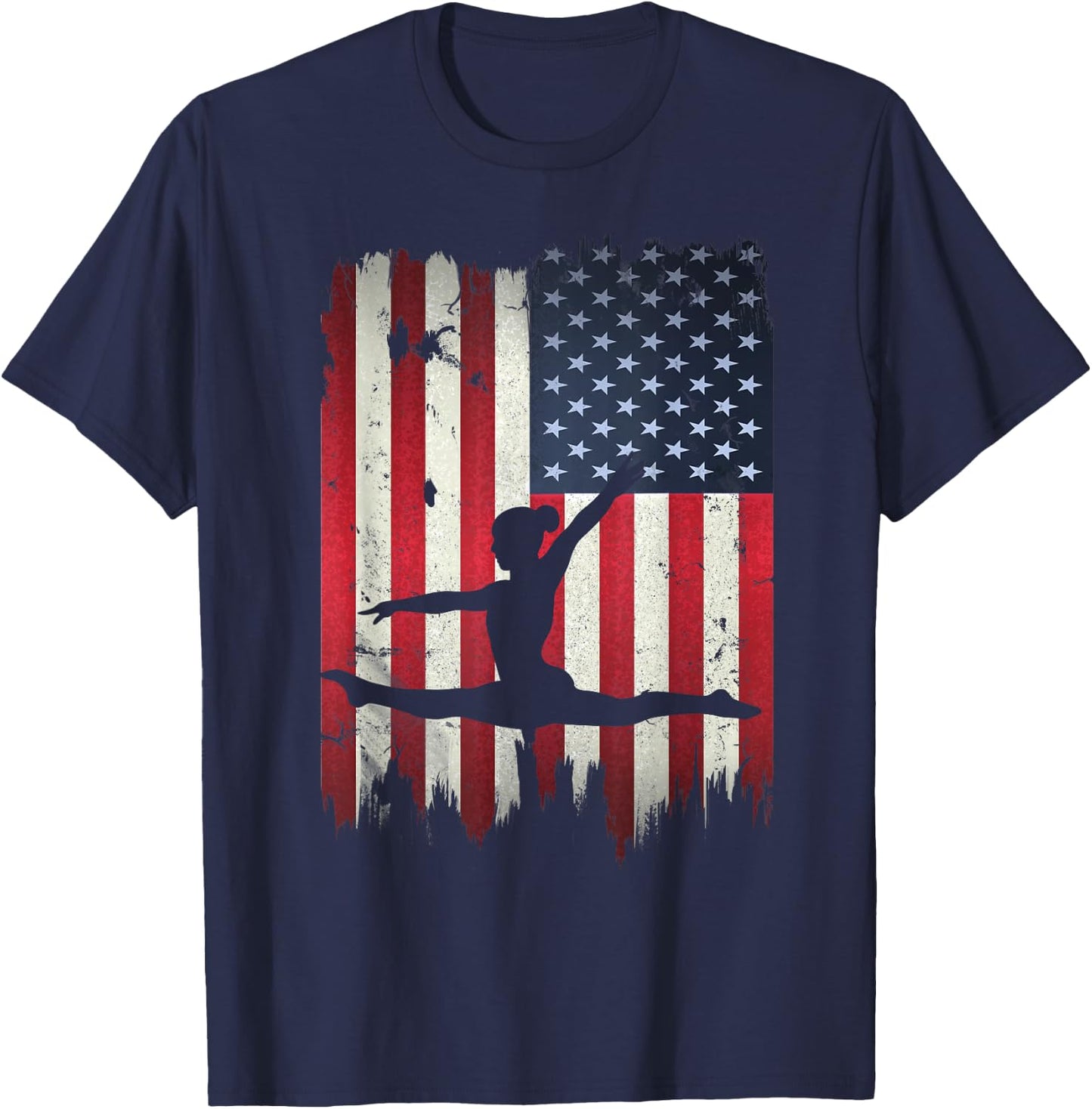 Gymnastics USA American Flag 4th of July Gymnast Patriotic T-Shirt - T-Shirt | Navy