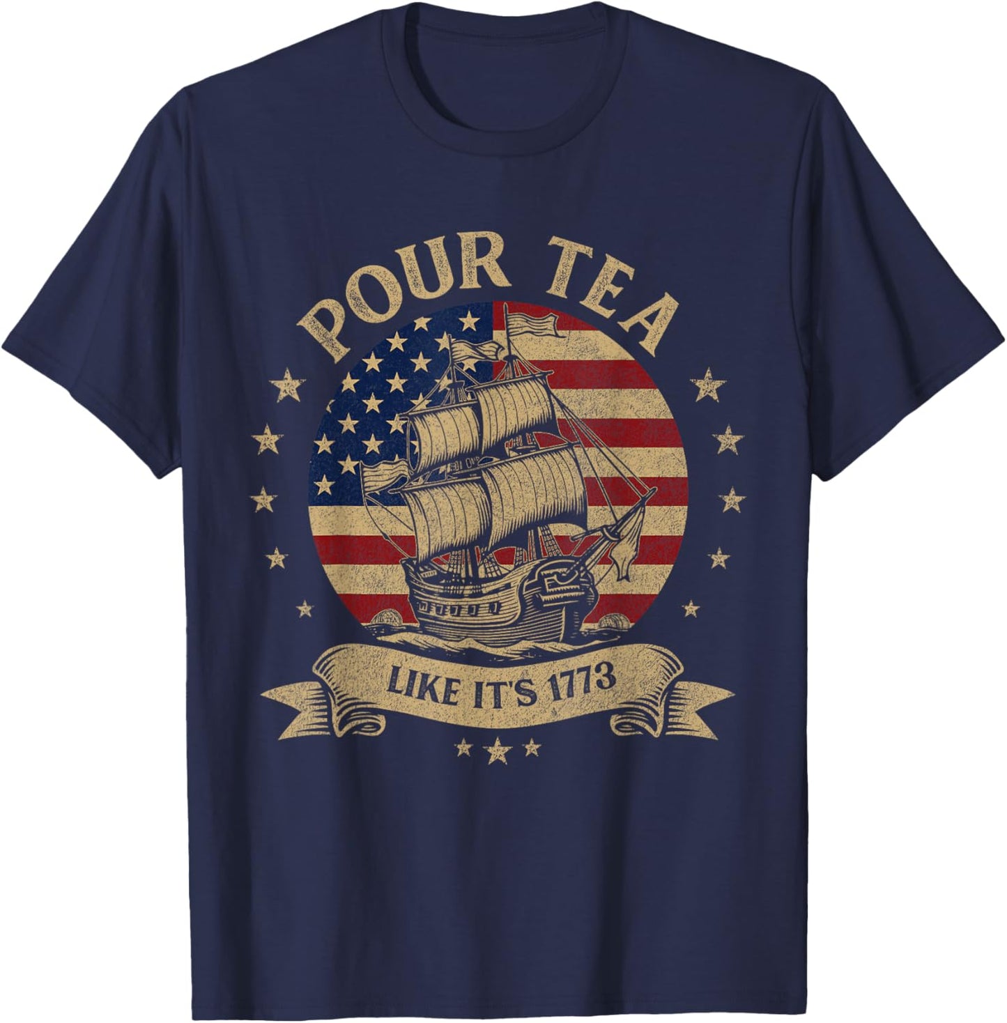 Funny Tea Party Historian US Flag American History Boston T-Shirt - T-Shirt | Navy