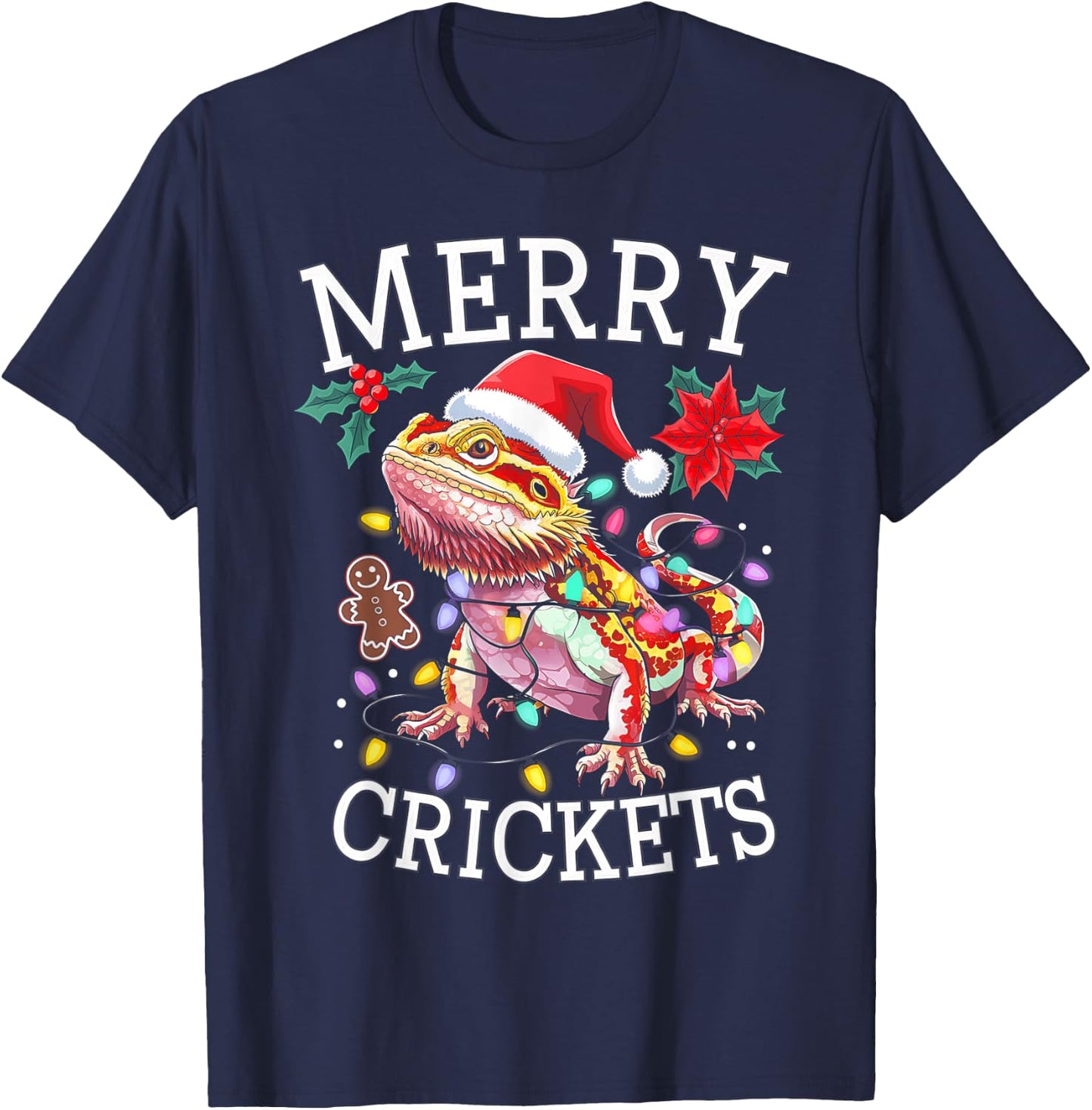 Bearded Dragon Christmas Lights Merry Crickets T-Shirt - T-Shirt | Navy