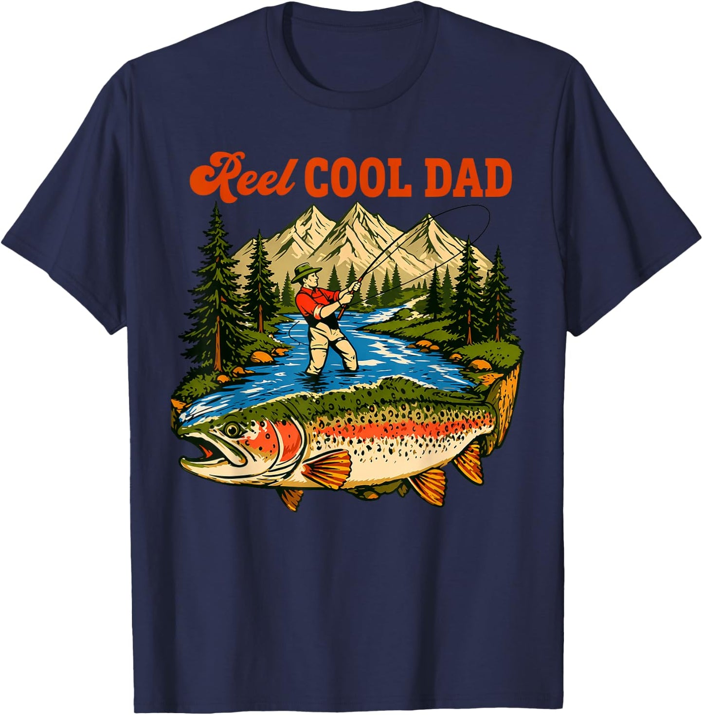Reel Cool Dad, Fishing Dad Father Day T-Shirt - T-Shirt | Navy