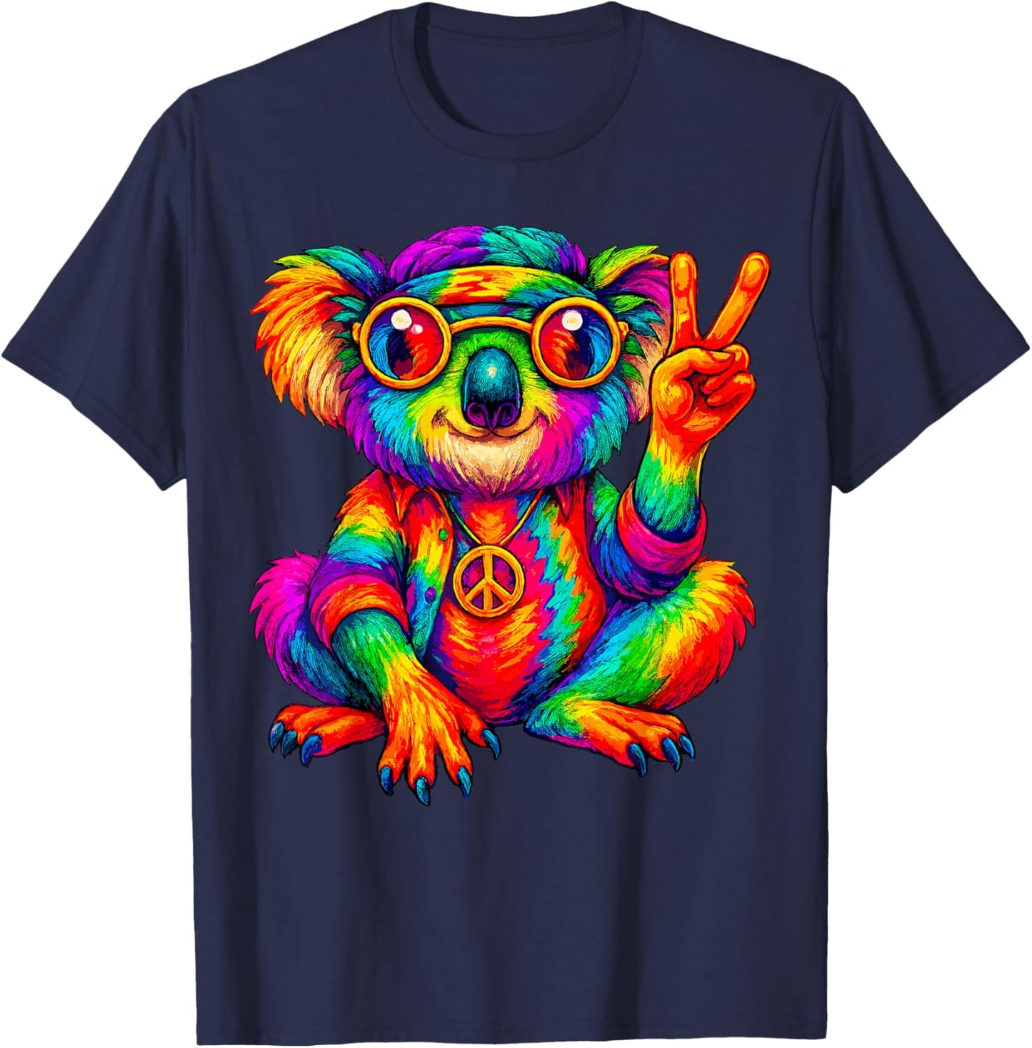 Tie-Dye Koala Peace Sign Hippo T-Shirt - T-Shirt | Navy