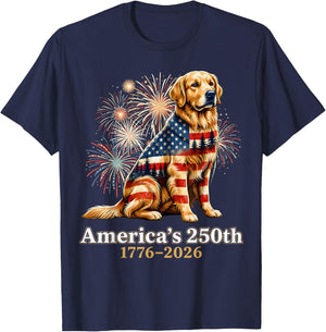 Golden Retriever Americas 250th 1776 4th of July T-Shirt - T-Shirt | Navy