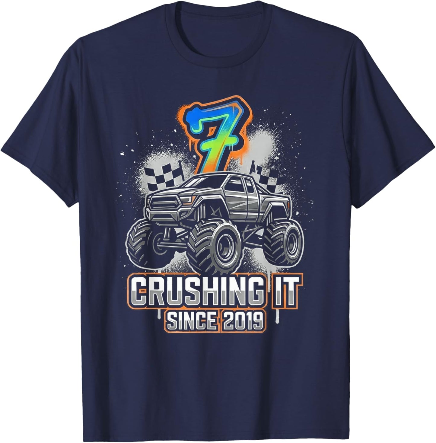 7th Birthday Monster Truck Crushing It Since 2019 T-Shirt - T-Shirt | Navy