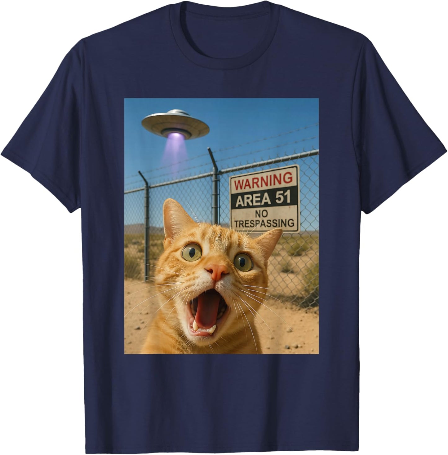 Cat Selfie Funny Area 51 T-Shirt - T-Shirt | Navy