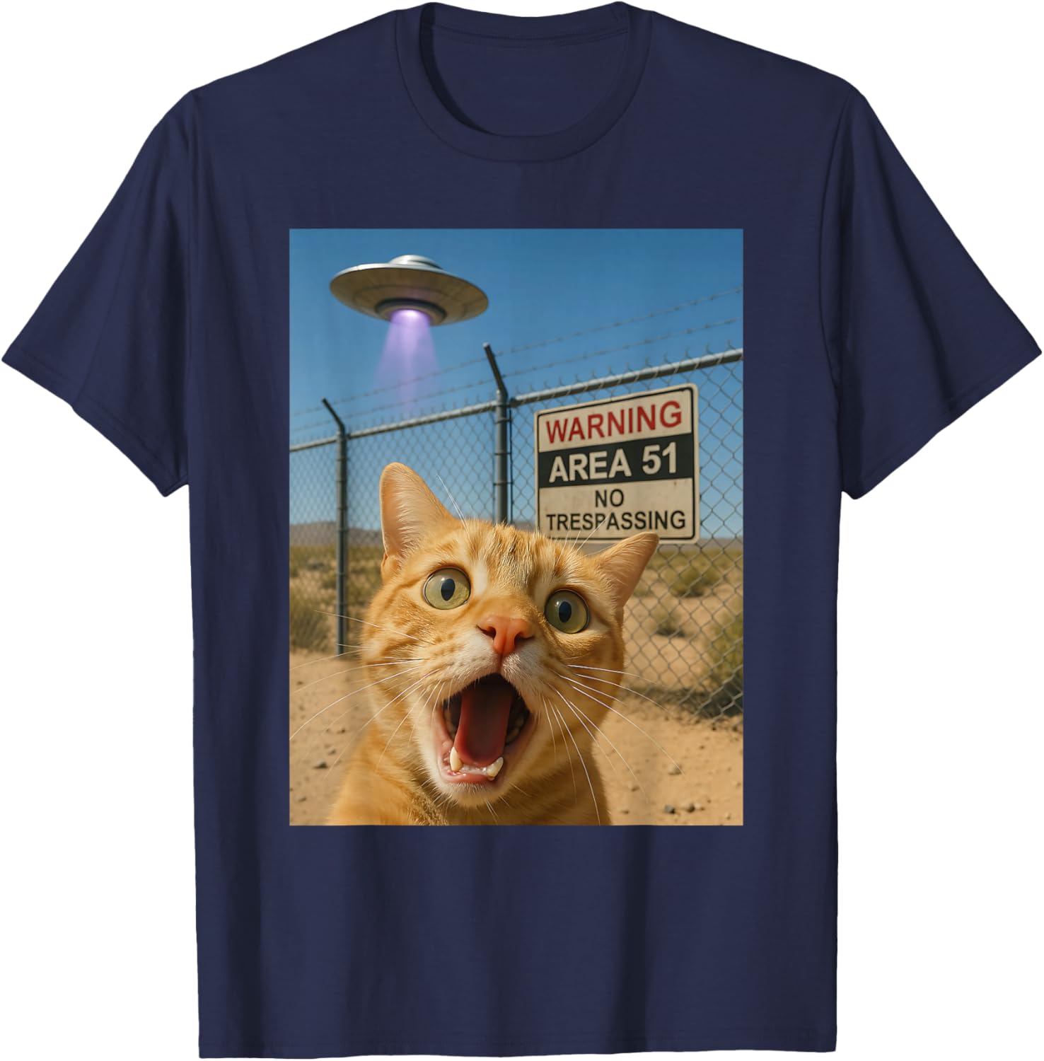 Cat Selfie Funny Area 51 T-Shirt - T-Shirt | Navy