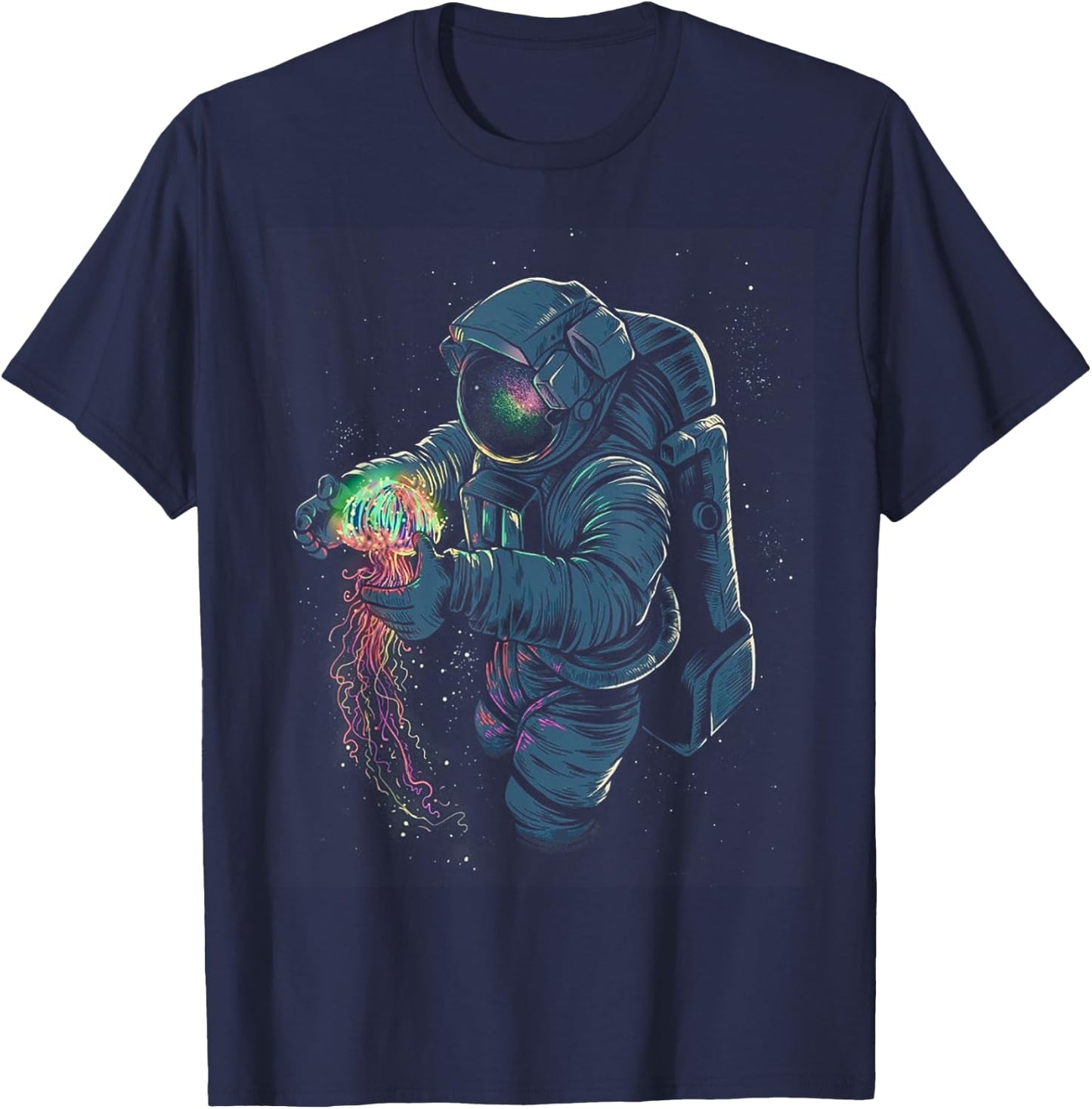 Space Rave T Shirt - Jelly Fish Rainbow Astronaut Friends T-Shirt - T-Shirt | Navy