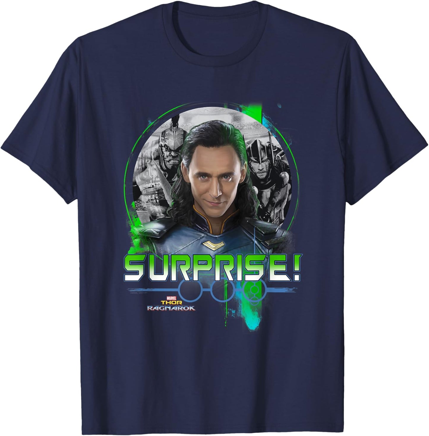 Marvel Thor Ragnarok Loki Surprise Green Pop T-Shirt - T-Shirt | Navy