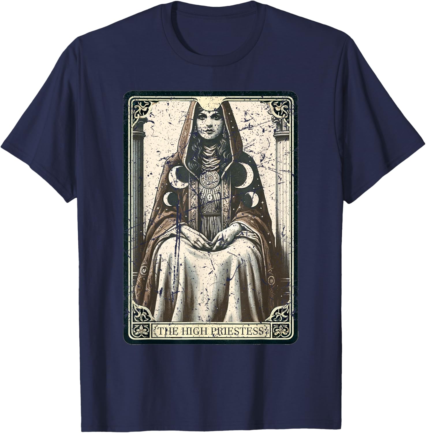 The High Priestess Bohemian Tarot Card Boho T-Shirt - T-Shirt | Navy