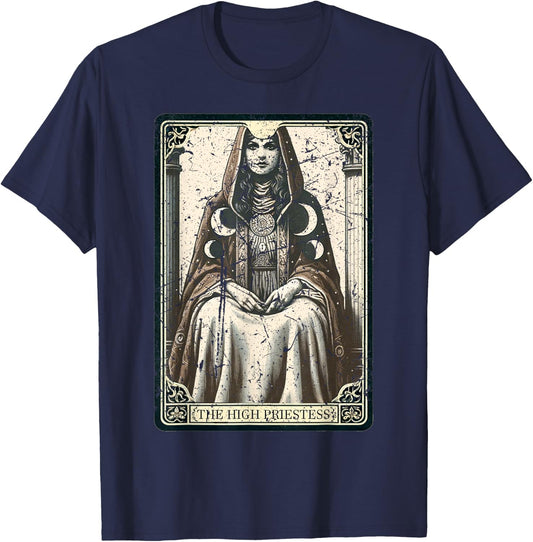 The High Priestess Bohemian Tarot Card Boho T-Shirt - T-Shirt | Navy