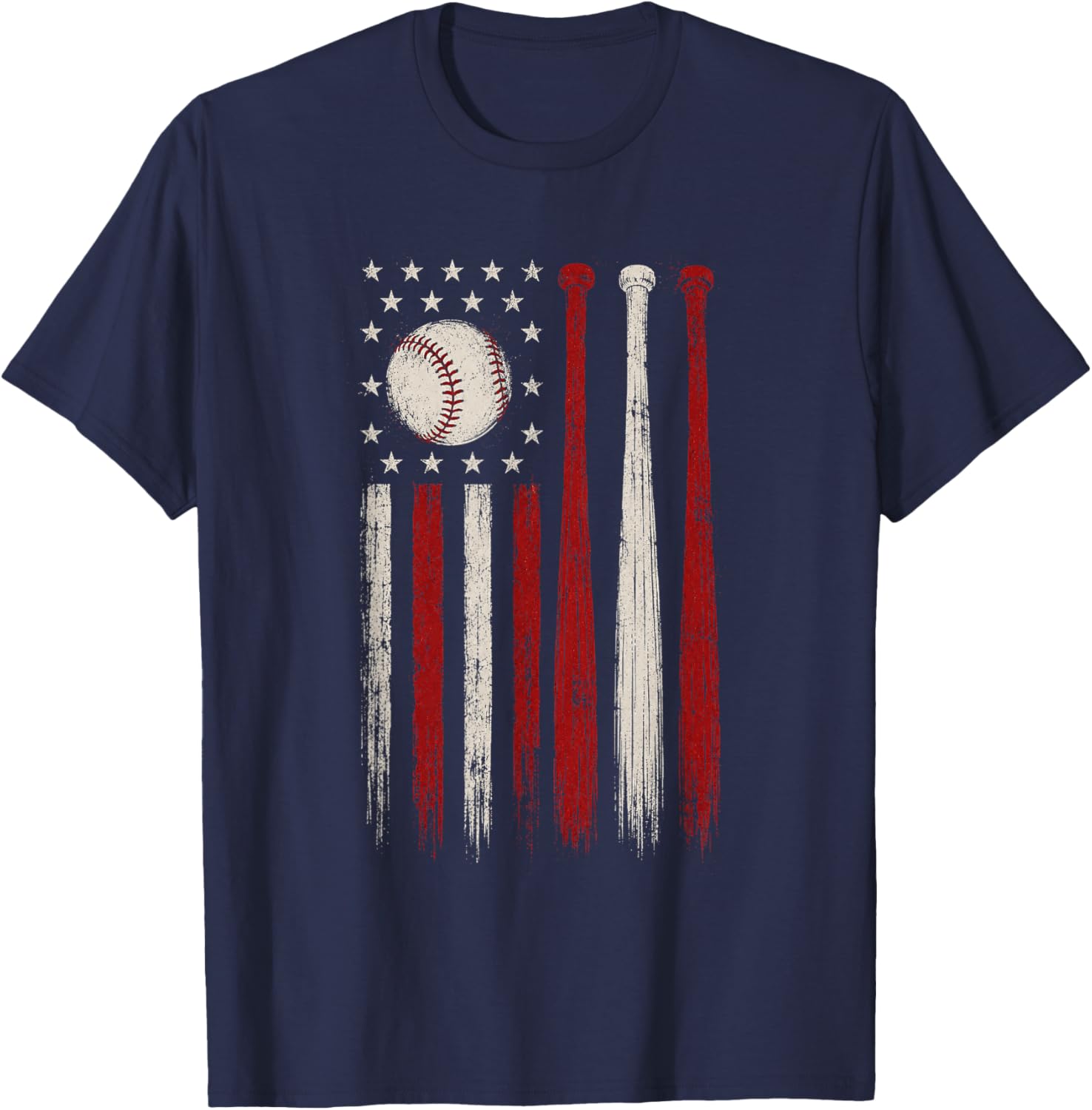 Patriotic Vintage American USA Flag Baseball Dad Mom T-Shirt - T-Shirt | Navy