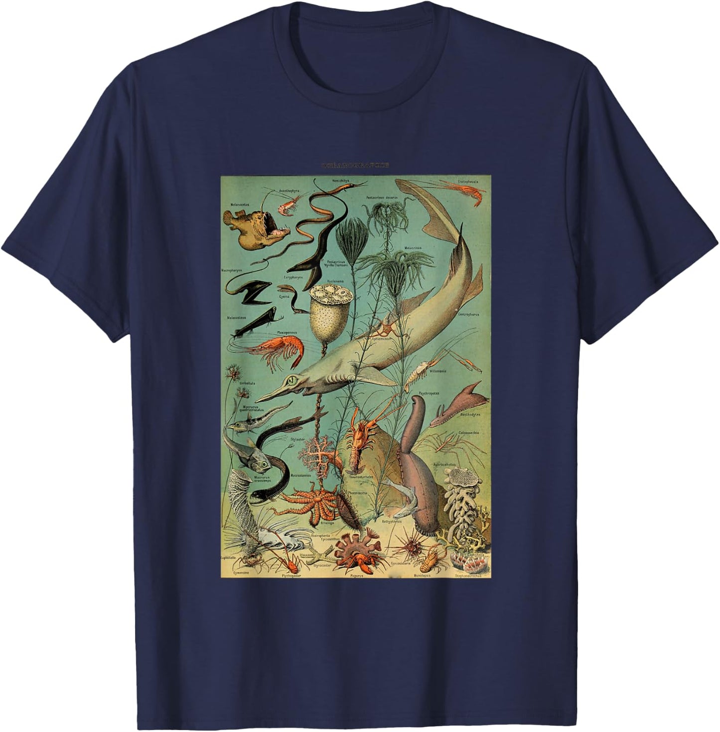 Vintage Inspired Ocean Sealife Chart T-Shirt - T-Shirt | Navy
