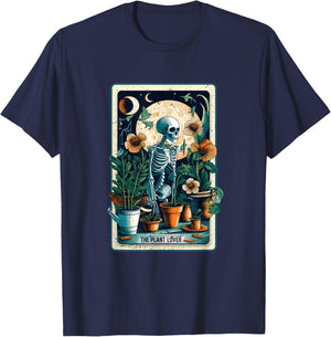 Plant Lover Gardener Tarot Card Halloween Skeleton Moon T-Shirt - T-Shirt | Navy