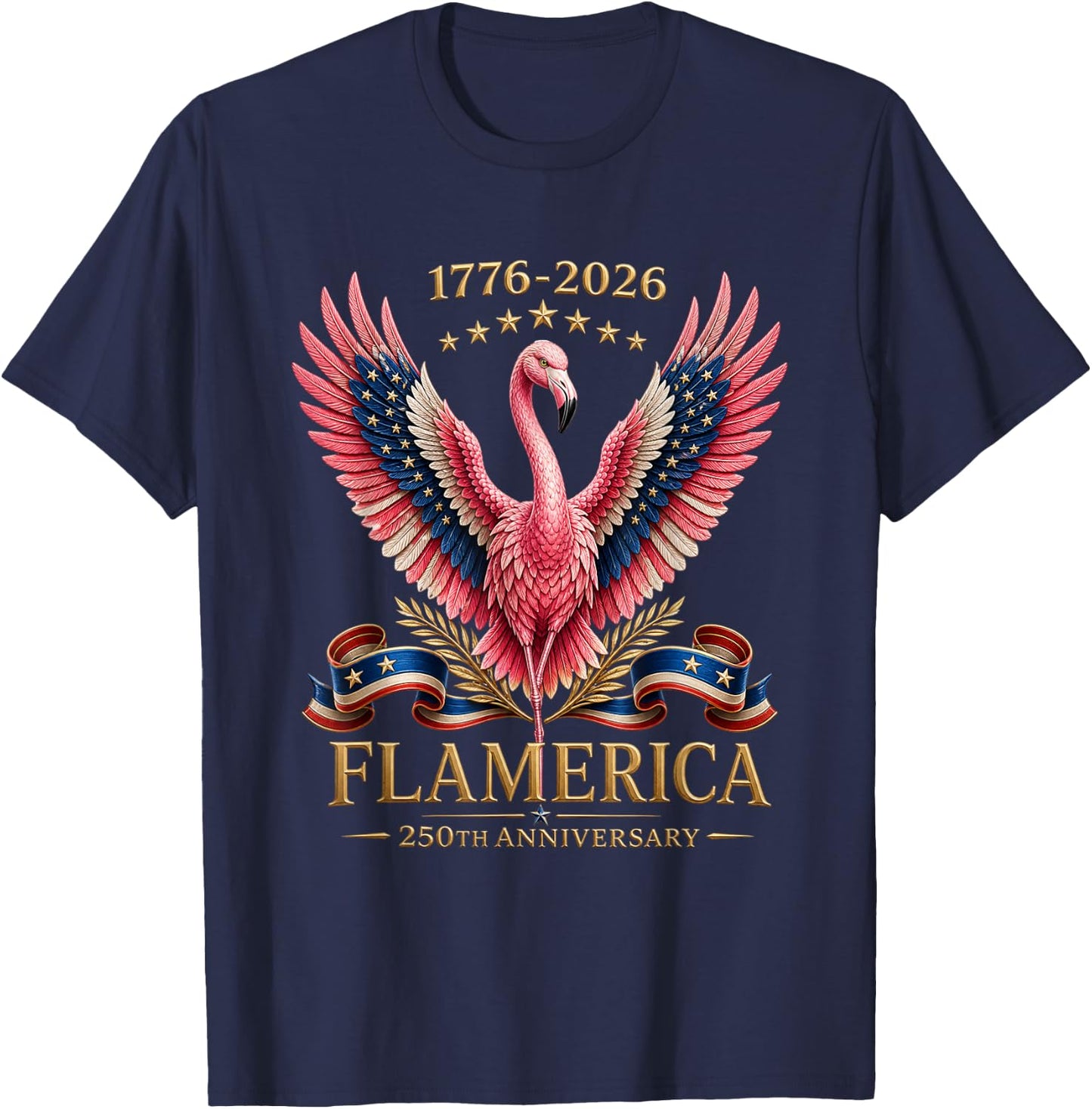 Flamerica Flamingo 1776 2026 Patriotic 250th Anniversary T-Shirt - T-Shirt | Navy