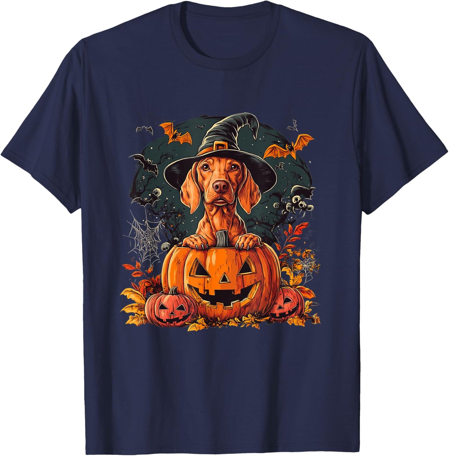 Vizsla Dog Pumpkin Halloween Thanksgiving T-Shirt - T-Shirt | Navy
