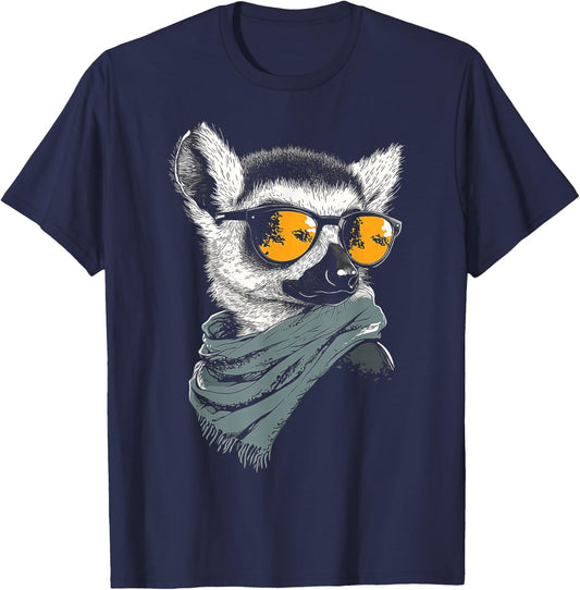 Ring Tailed Lemur Animal Motif Sunglasses Ring Tailed Lemur T-Shirt - T-Shirt | Navy