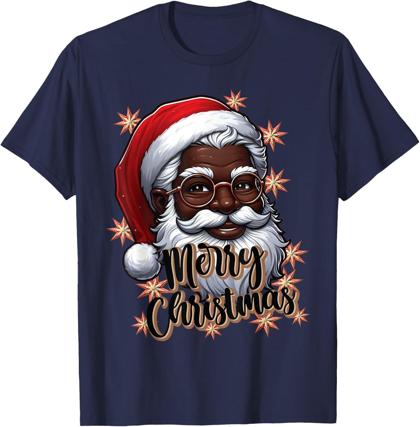 African American Santa Christmas Pajama Black X-Mas T-Shirt - T-Shirt | Navy